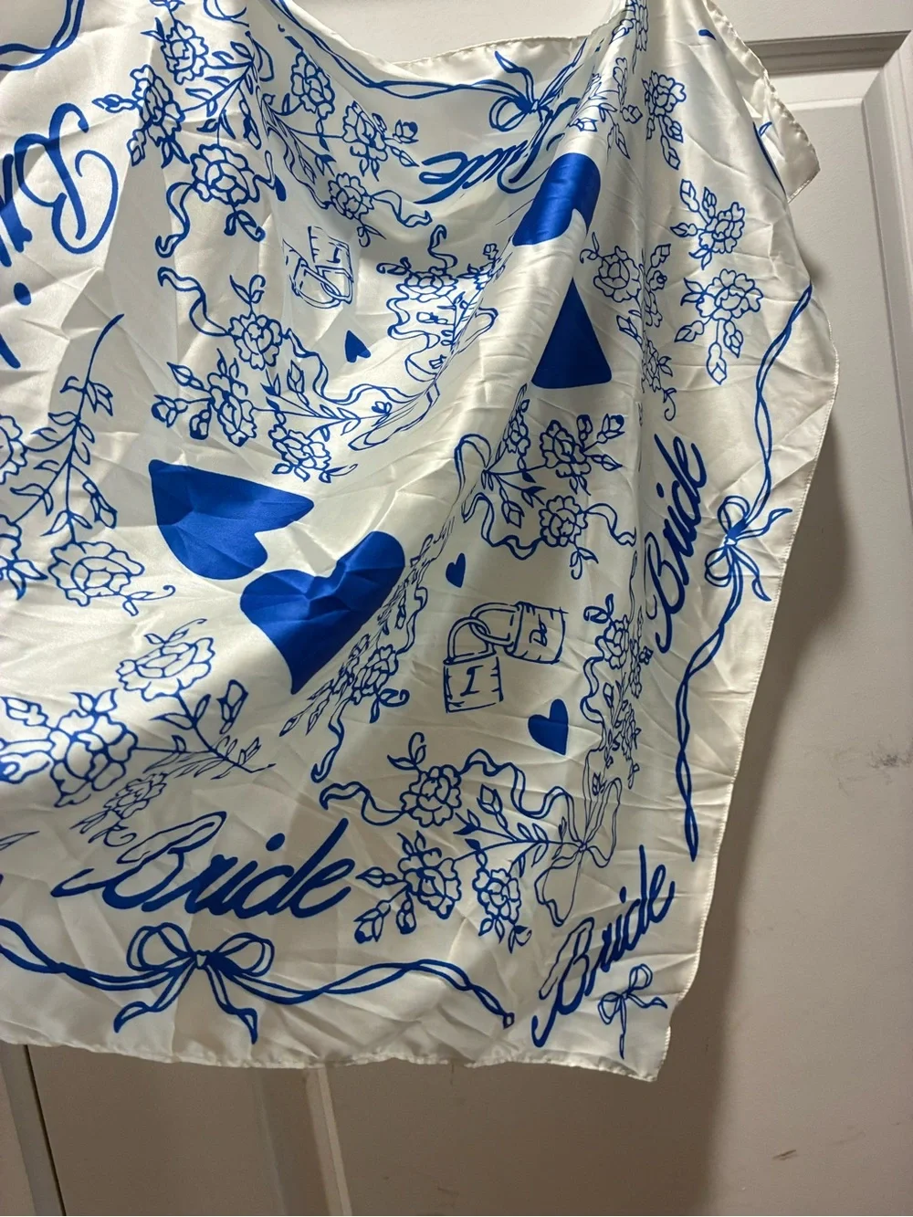 Bride Satin Bandana Scarf in White and Blue